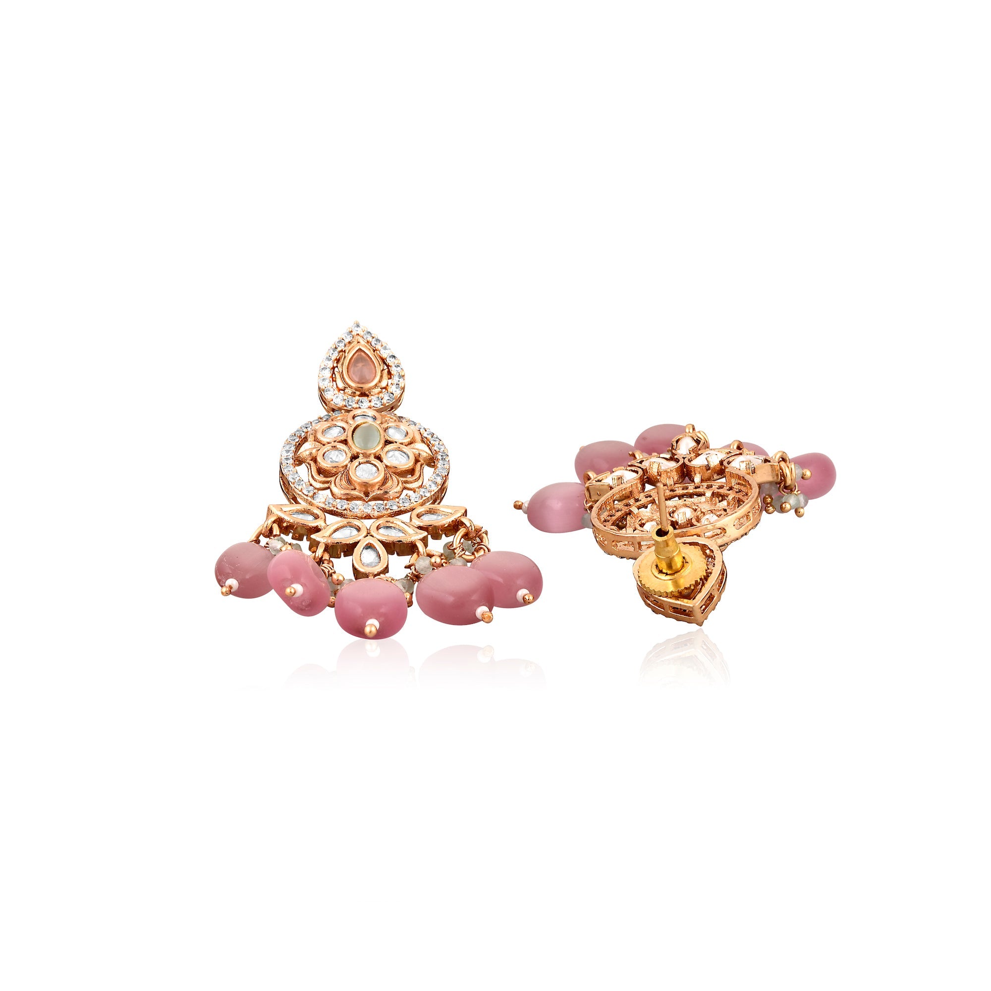 Meira Pink Flourish Kundan Earrings 