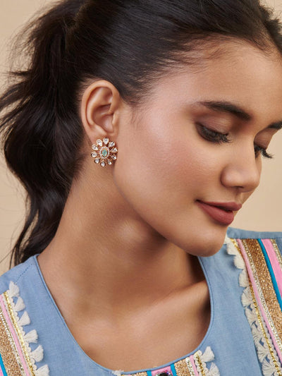  Meira Mint Bloom Kundan Studs