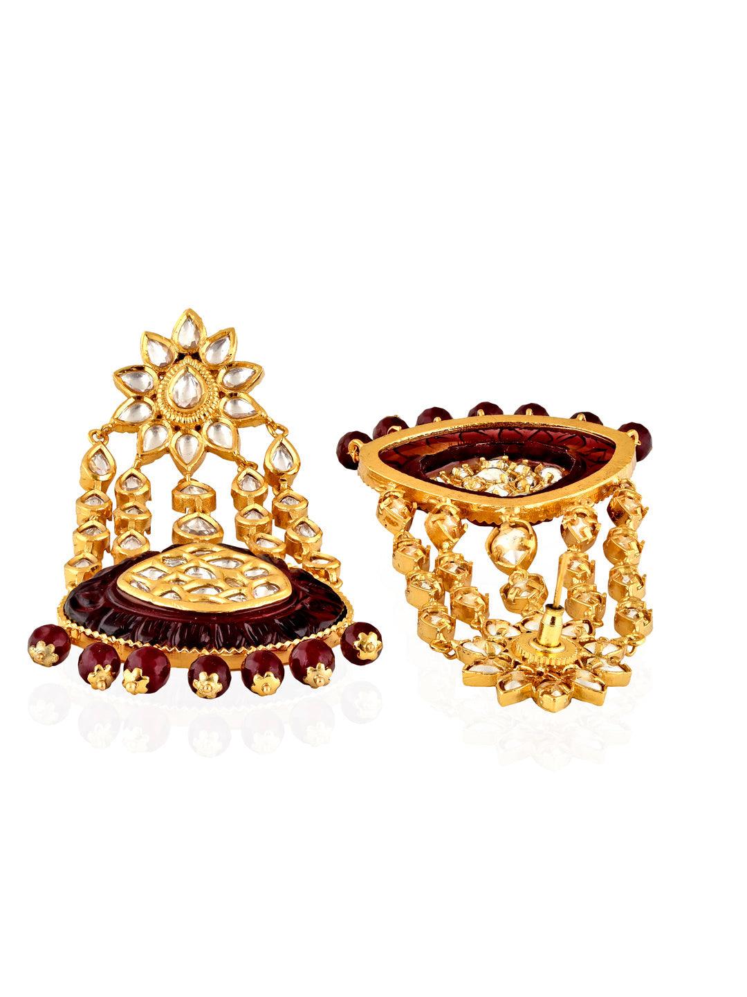 Kundan And Red Long Passa Bridal Earrings 