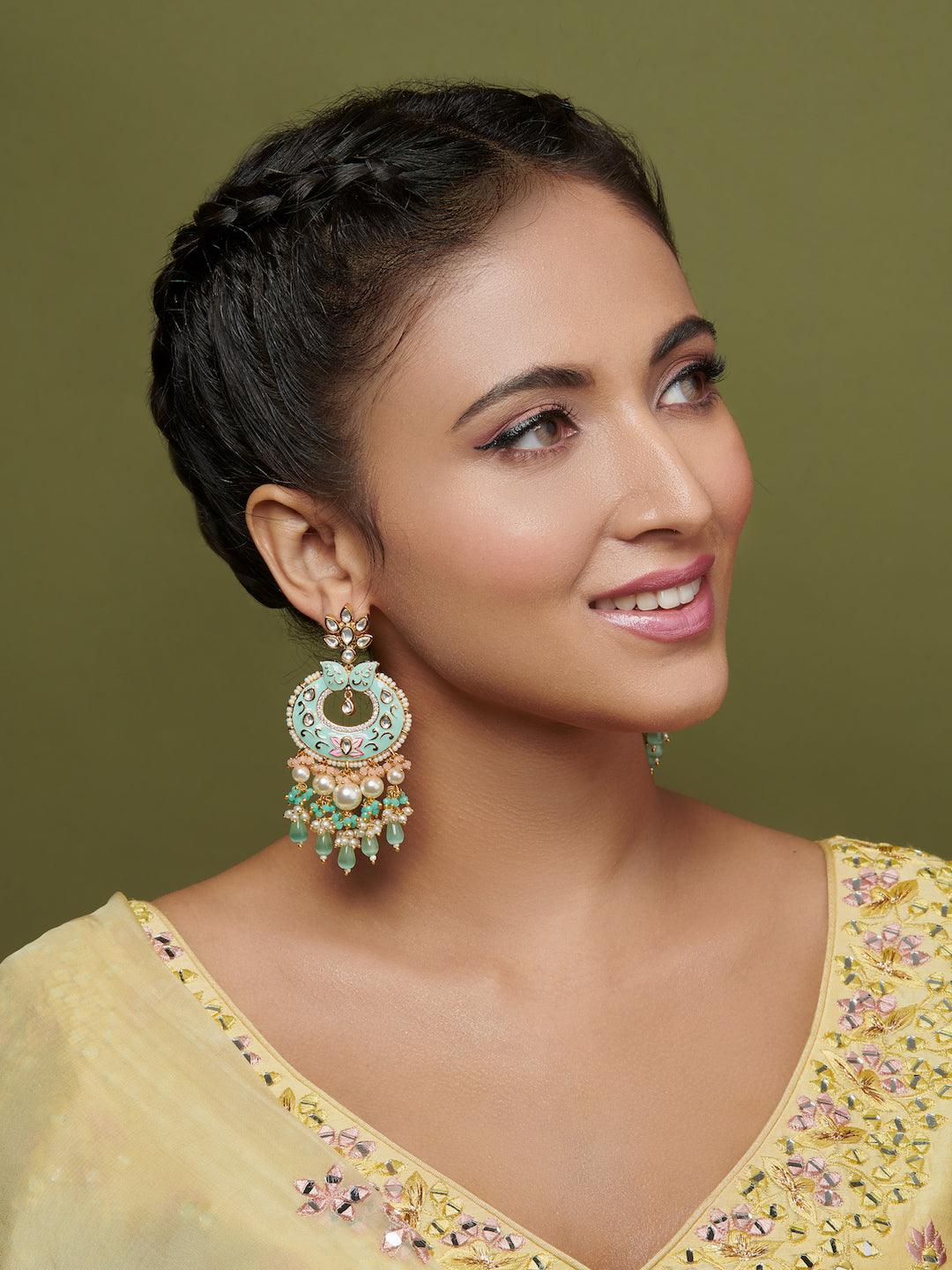  The Bridal Edit - Pastel Blue Enamel Chandbali Earrings