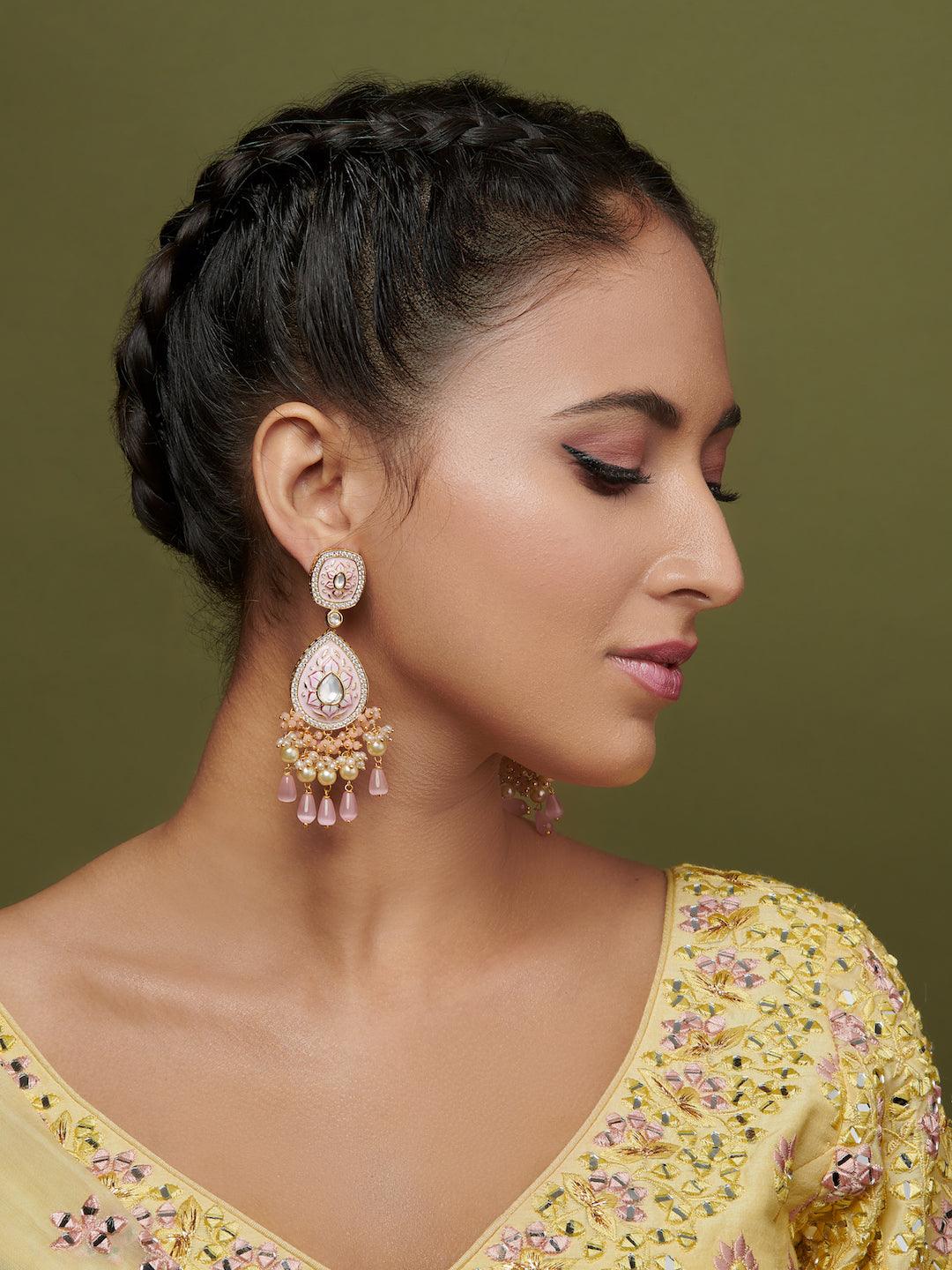 The Bridal Edit - Pastel Pink Kundan Dangler Earrings 