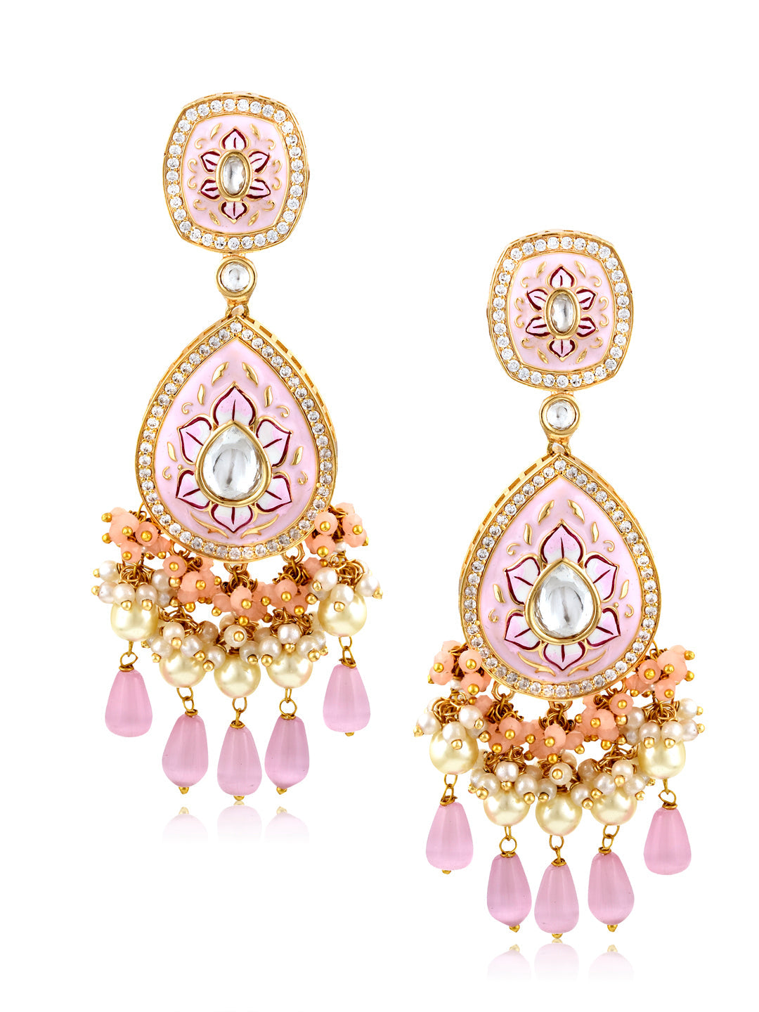 The Bridal Edit - Pastel Pink Kundan Dangler Earrings 