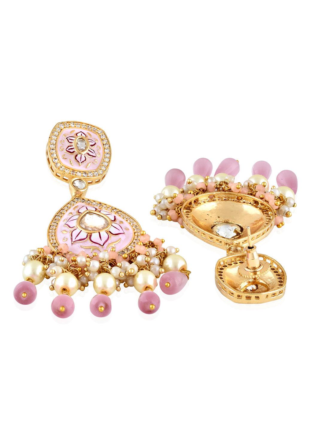 The Bridal Edit - Pastel Pink Kundan Dangler Earrings 