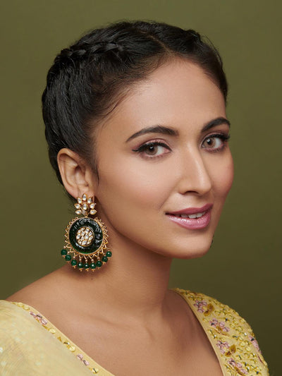 The Bridal Green And Gold Chandbali Earrings 