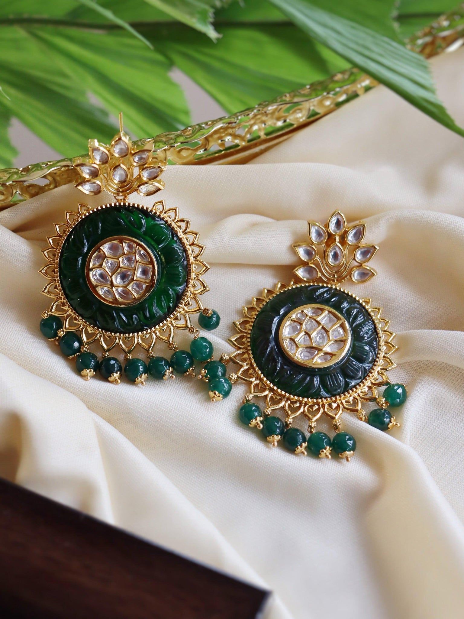 The Bridal Green And Gold Chandbali Earrings 