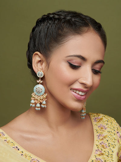 The Bridal Edit - Pastel Blue Enamel Chand Jhumki Earrings 