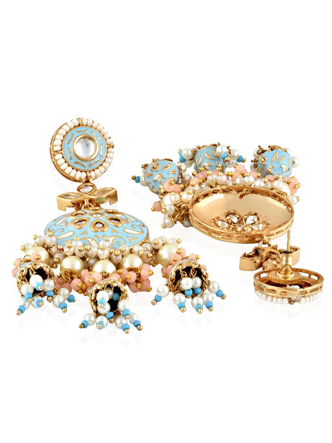 The Bridal Edit - Pastel Blue Enamel Chand Jhumki Earrings 