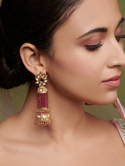 Bridal Strung Red Beads Jhumki Earrings 