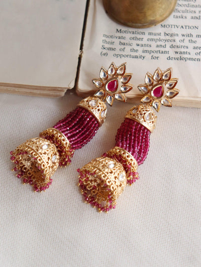 Bridal Strung Red Beads Jhumki Earrings 
