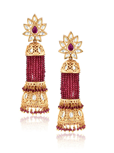 Bridal Strung Red Beads Jhumki Earrings 