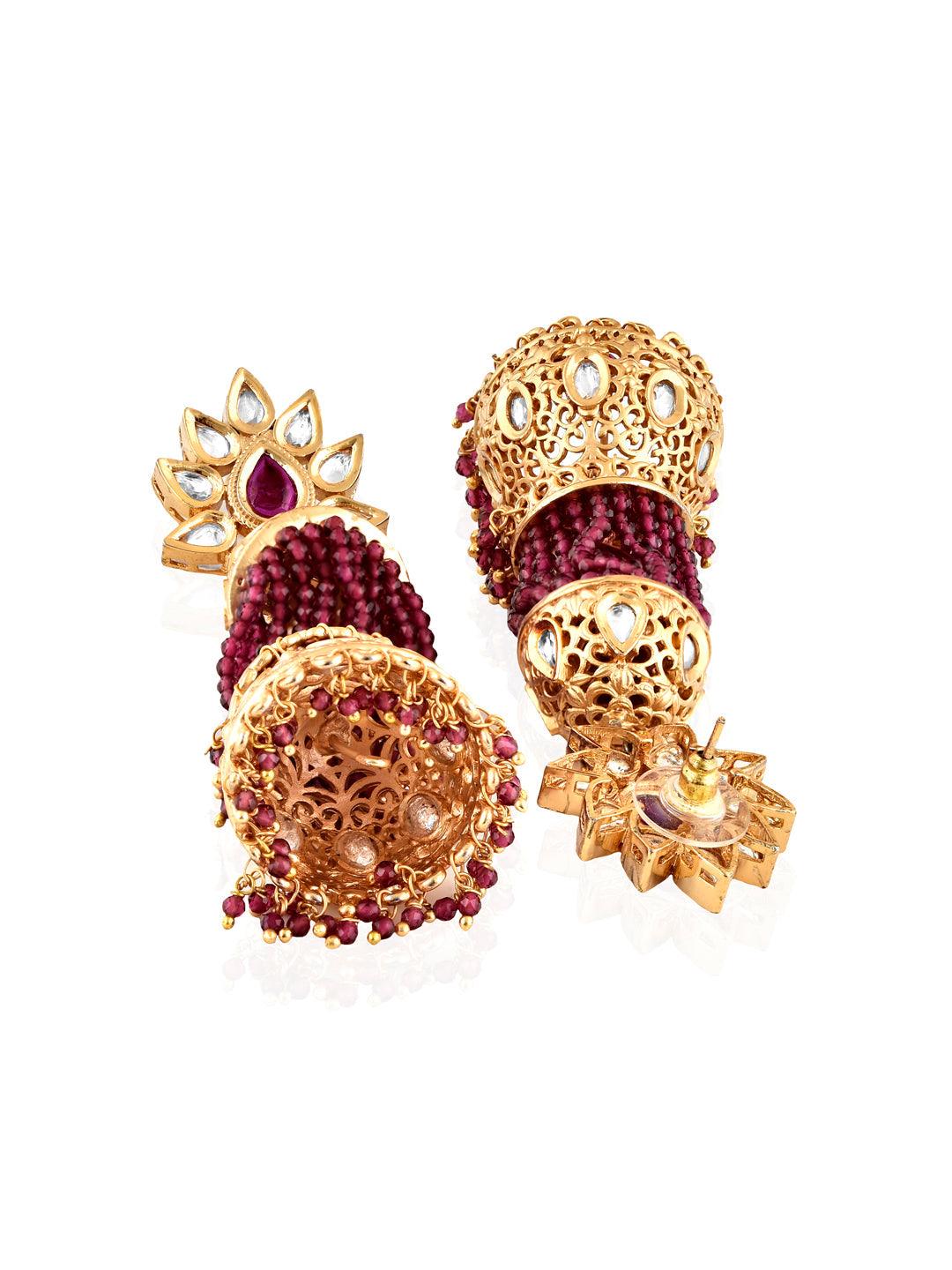 Bridal Strung Red Beads Jhumki Earrings 