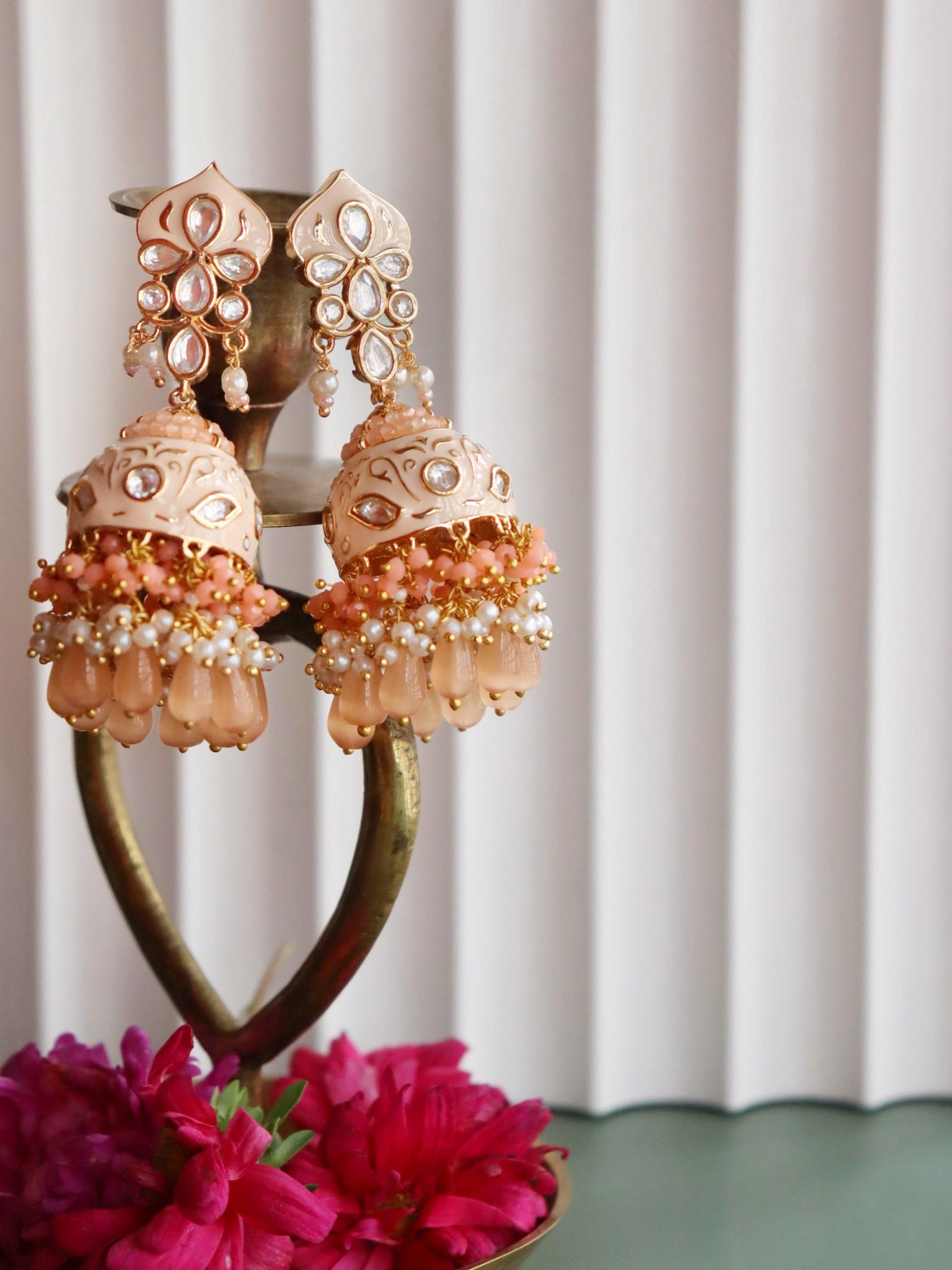 The Bridal Edit - Peach Enamel Jhumki Earrings 