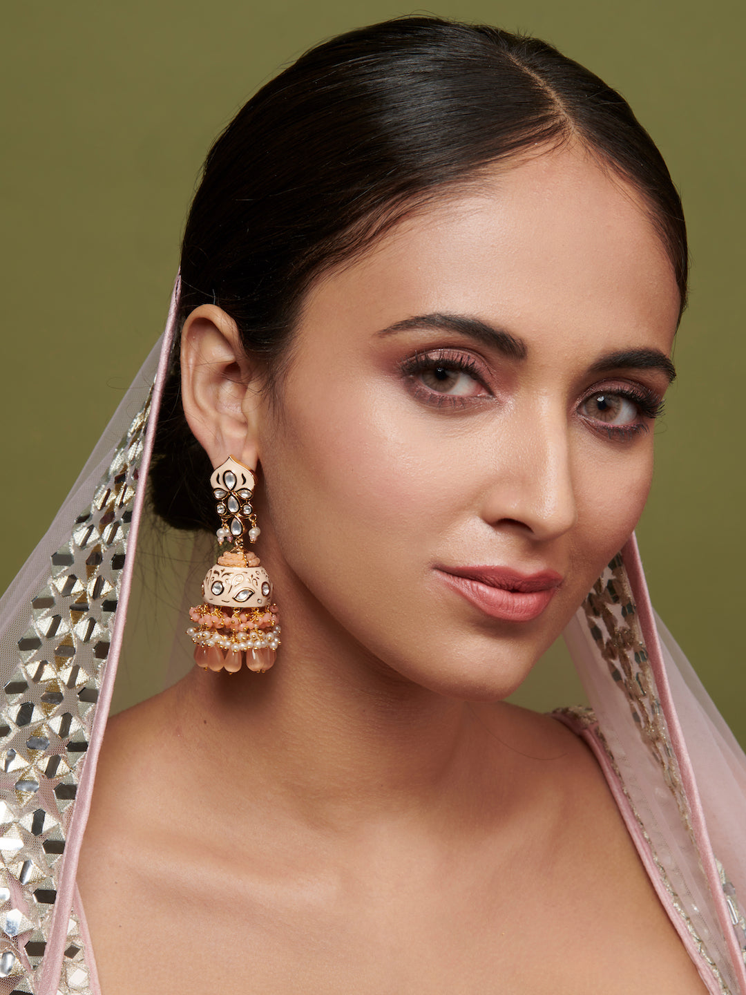  The Bridal Edit - Peach Enamel Jhumki Earrings