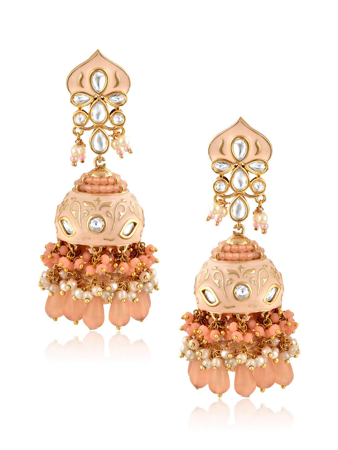 The Bridal Edit - Peach Enamel Jhumki Earrings 