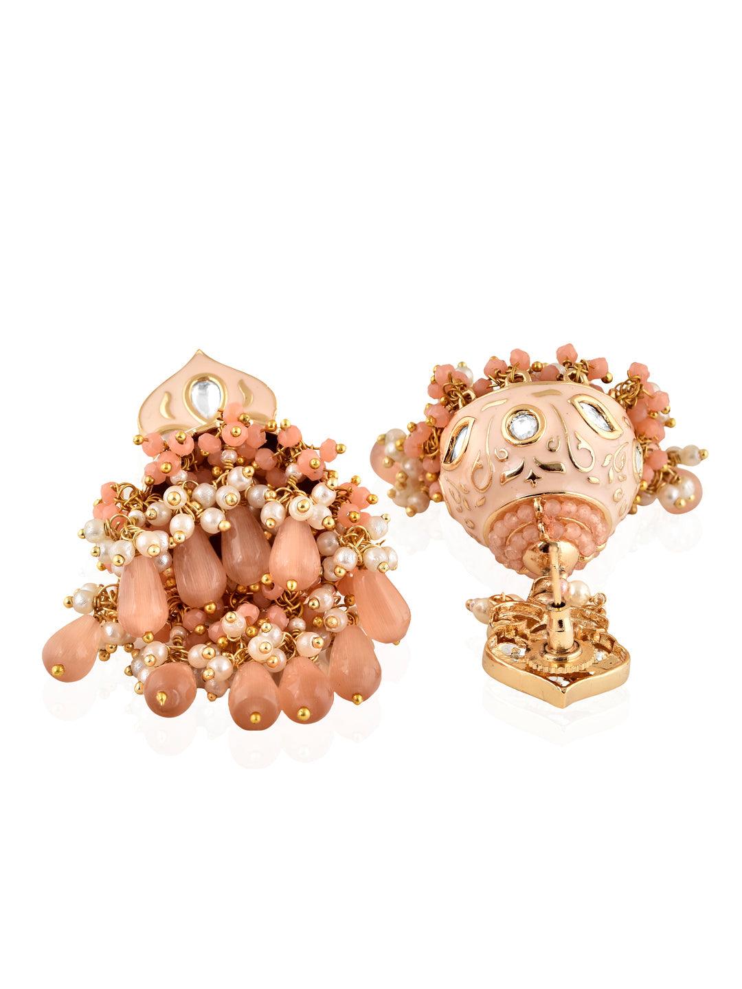 The Bridal Edit - Peach Enamel Jhumki Earrings 