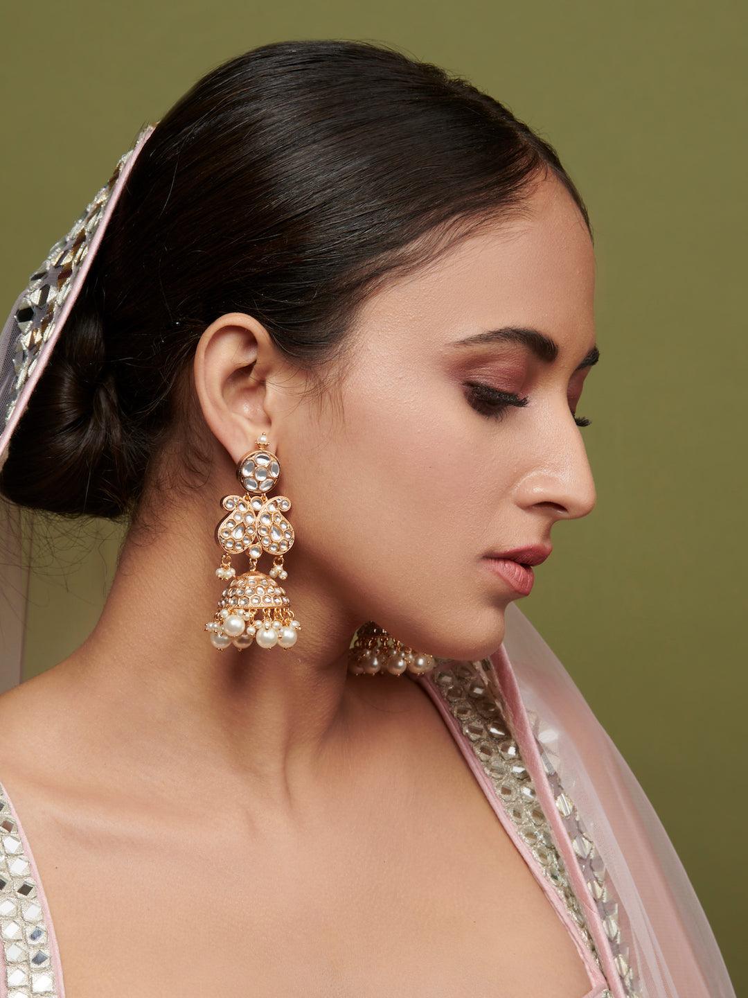  Gold And Kundan Paisley Jhumki Bridal Earrings