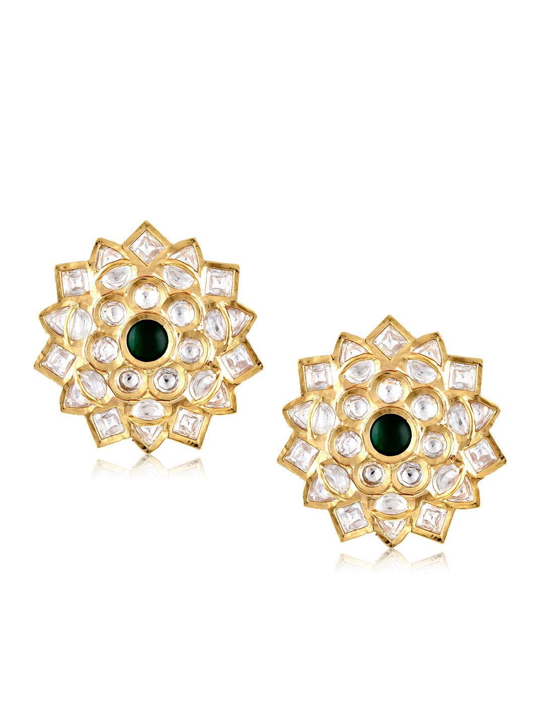 The Bridal Edit - Gold And Green Kundan Stud Earrings 
