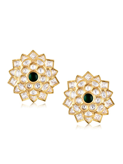 The Bridal Edit - Gold And Green Kundan Stud Earrings 