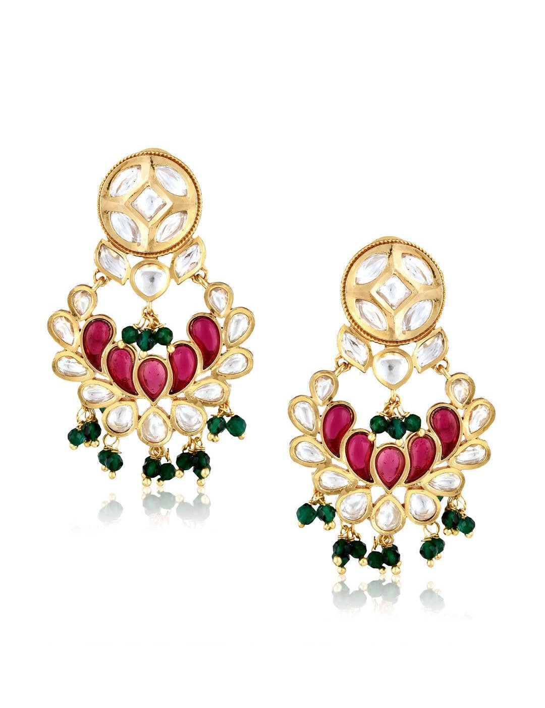 Red And Green Kundan Chandbali Earrings