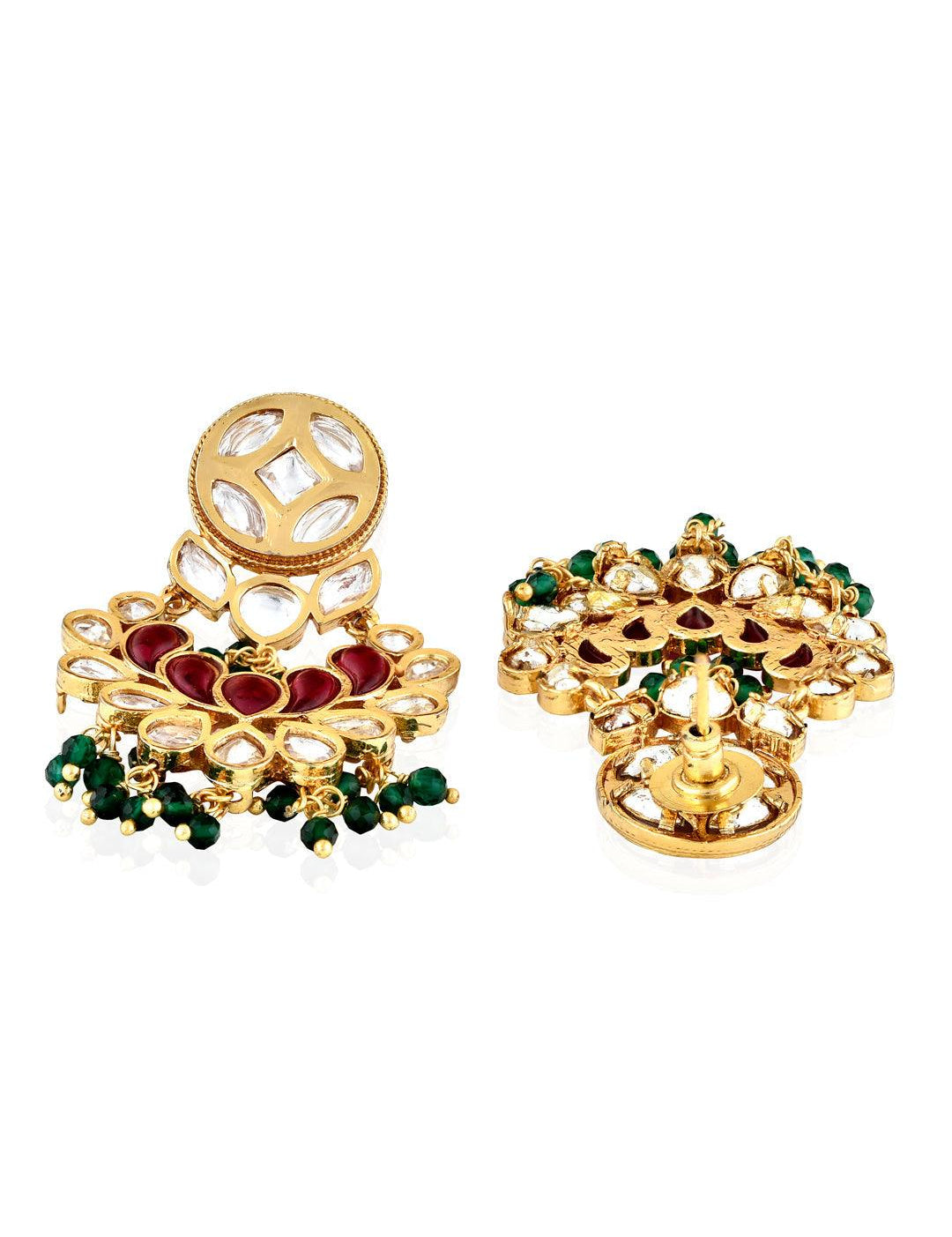 Red And Green Kundan Chandbali Earrings