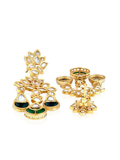 The Bridal Edit - Gold And Green Kundan Chandelier Earrings 