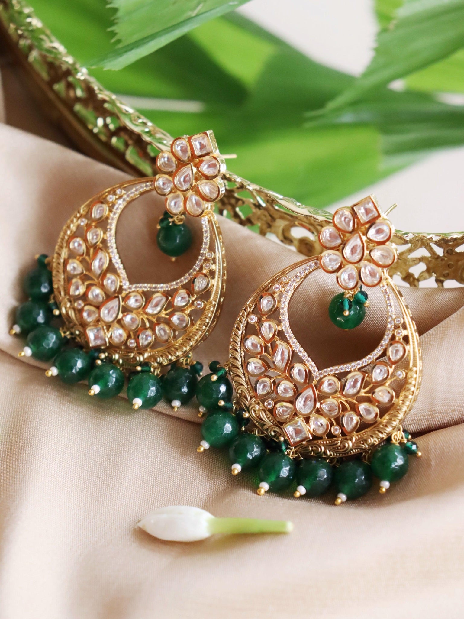  Green And Gold Bridal Chandbali Earrings