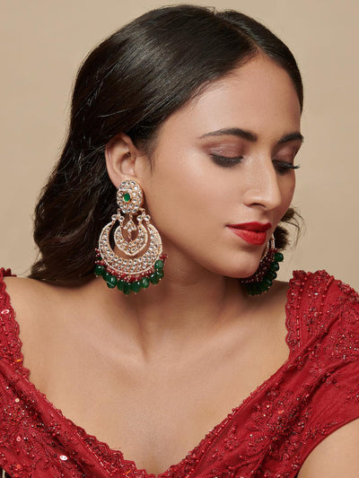  Layered Red And Green Drops Traditional Chandbali Earrings