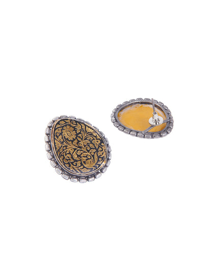 Aria Vintage Oxidised Gold Foil Work And Enamel Studs 