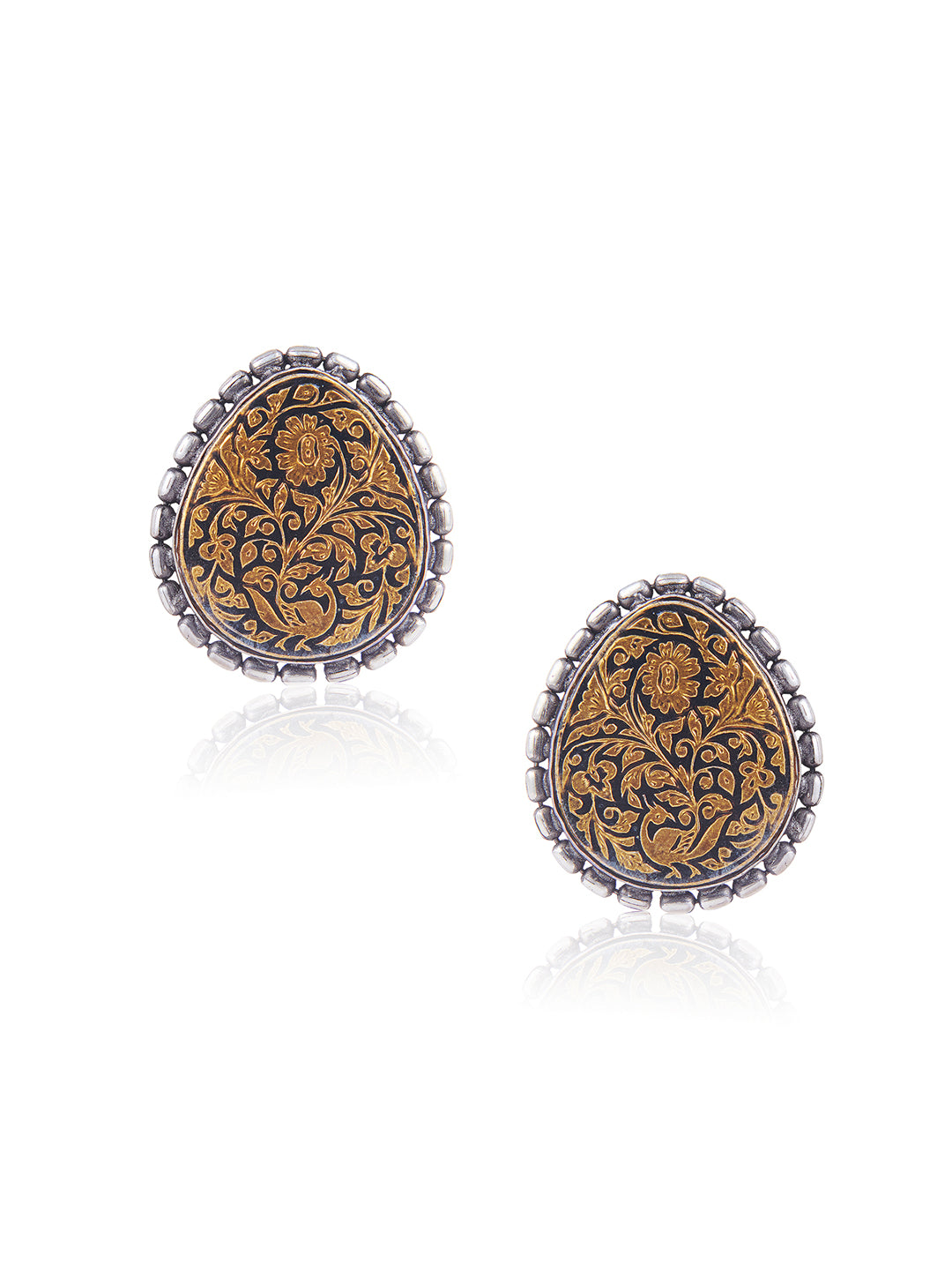 Aria Vintage Oxidised Gold Foil Work And Enamel Studs 