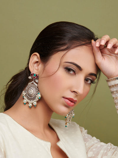 Aria Lotus And Pearls Embelished Chandbali Earrings 