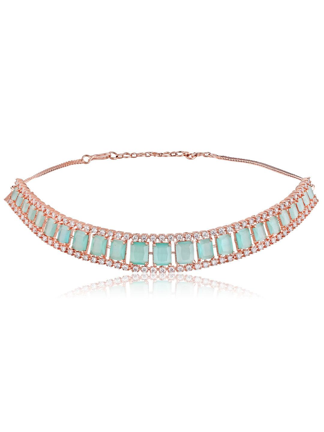  Diamante Mint Green Stone And Cubic Zirconia Choker Set