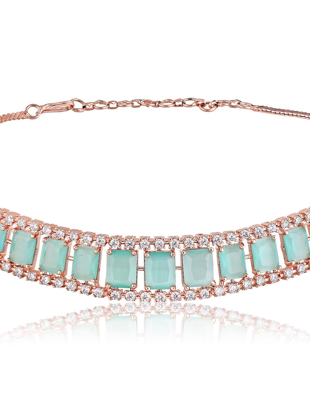 Diamante Mint Green Stone And Cubic Zirconia Choker Set 