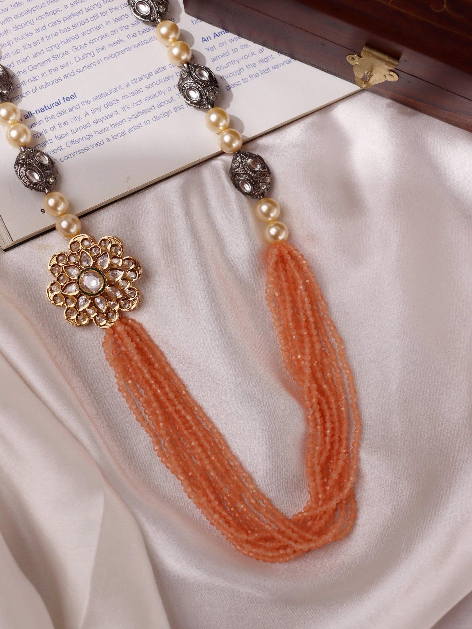 Stone Appeal Long Kundan Brooch Necklace 