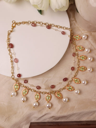 Stone Appeal Double String Necklace Embellished with Pearls 