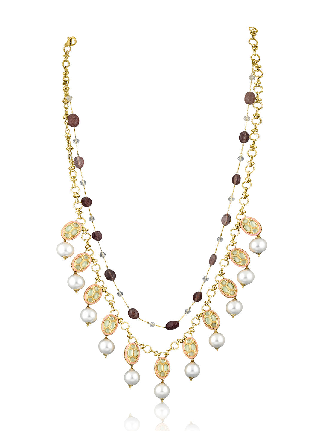 Stone Appeal Double String Necklace Embellished with Pearls 