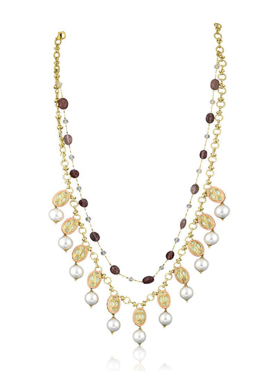 Stone Appeal Double String Necklace Embellished with Pearls 