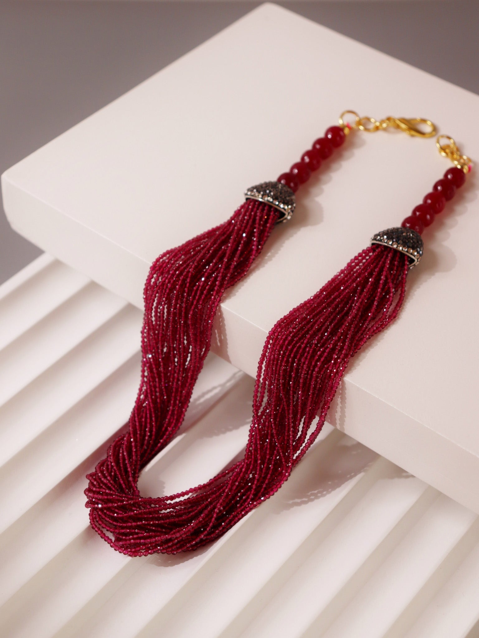  Stone Appeal Multi Deep Red Stone String Necklace