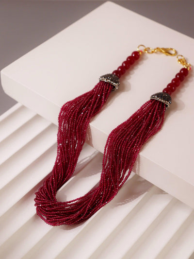 Stone Appeal Multi Deep Red Stone String Necklace 