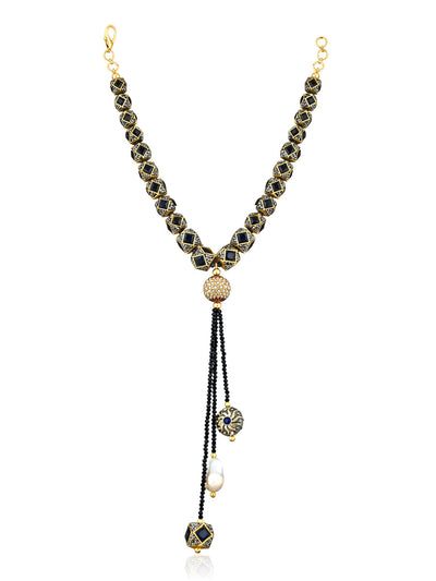 Stone Appeal Black Ethnic Beads Tassel Necklace 