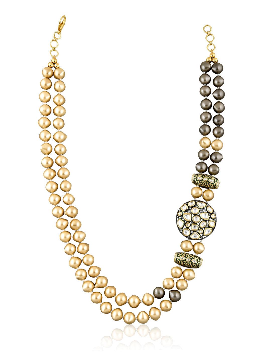 Stone Appeal Double Layered Champagne Pearls Long Necklace 