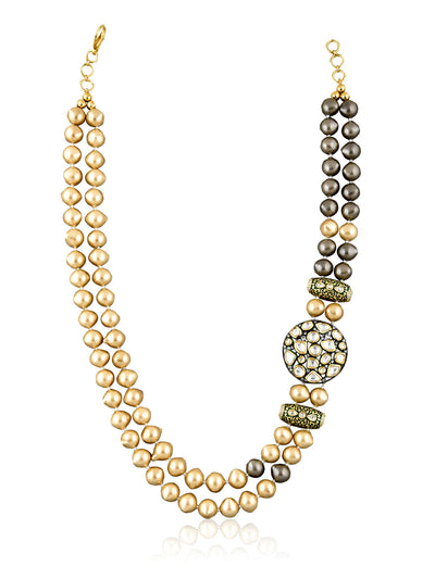 Stone Appeal Double Layered Champagne Pearls Long Necklace 