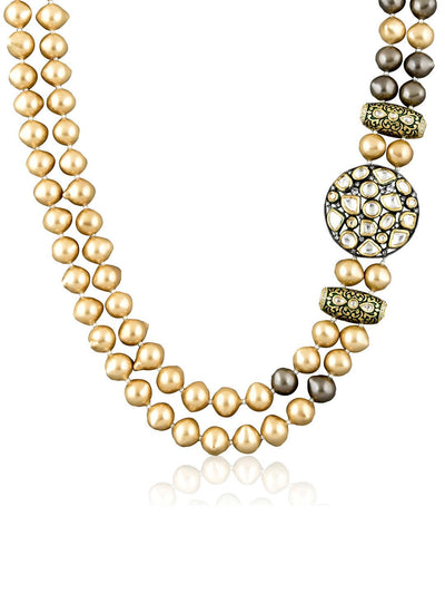 Stone Appeal Double Layered Champagne Pearls Long Necklace 