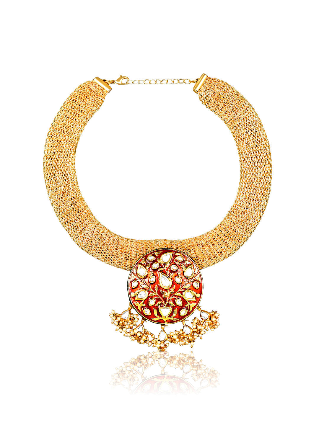  Miera Gold And Kundan Mesh Necklace