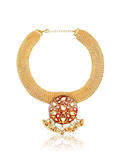 Miera Gold And Kundan Mesh Necklace 