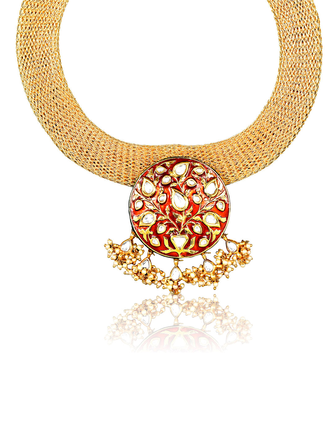 Miera Gold And Kundan Mesh Necklace 