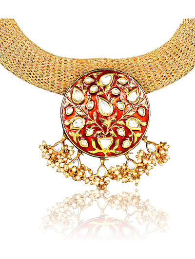 Miera Gold And Kundan Mesh Necklace 
