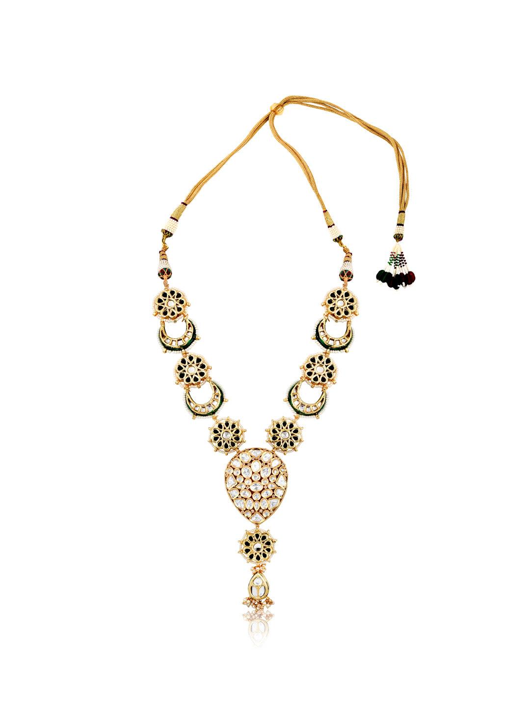 Miera Green Enameled And Kundan Long Necklace 