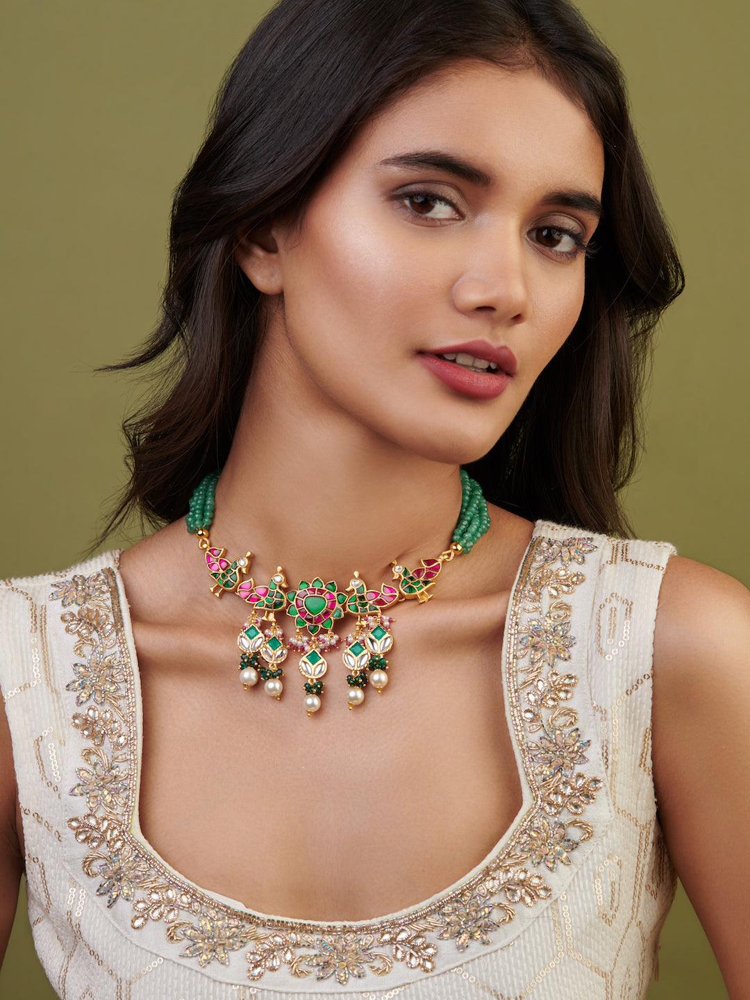  Meira Peacock Green Jadau Necklace