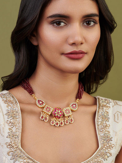 Meira Ruby Red Jadau Drop Necklace 