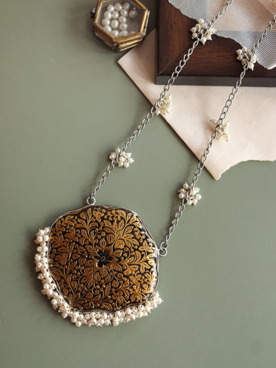 Aria Oxidised Vintage Enameled Long Necklace 